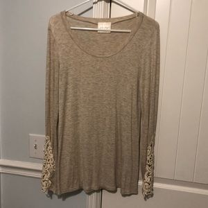 Oatmeal Lace Sleeve Blouse